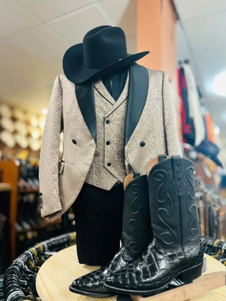 Men Patterned Khaki Double-Breasted Blazer & Vest Set Sanchez Brothers Western Wear Aurora