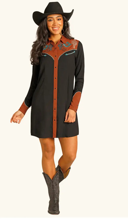 Panhandle Retro Embroidered Western Shirt Dress Sanchez Brothers Western Wear Aurora