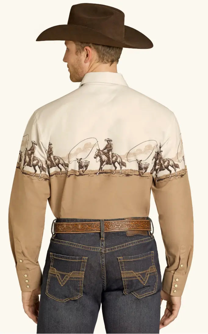 Panhandle Slim Western Cowboy Border Shirt Tan Sanchez Brothers Western Wear Aurora