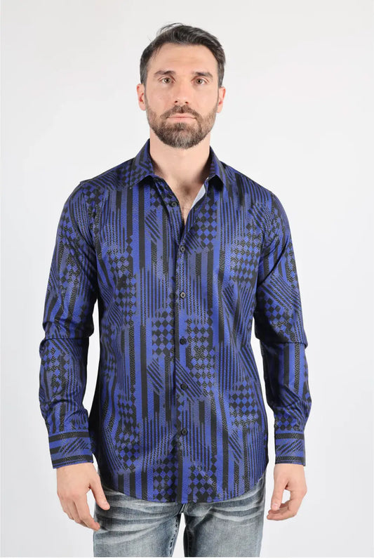Platini Mens Modern Fit Stretch Foiled Navy Long Sleeve Shirt Sanchez Brothers Western Wear Aurora