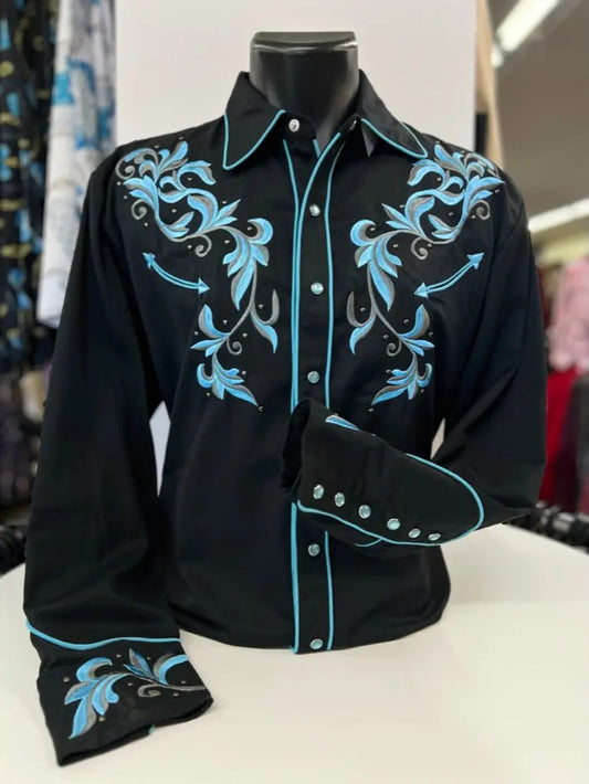 SCULLY MEN'S EMBROIDERED SCROLL LONG SLEEVE SNAP WESTERN SHIRT LIGHT BLUE Scully
