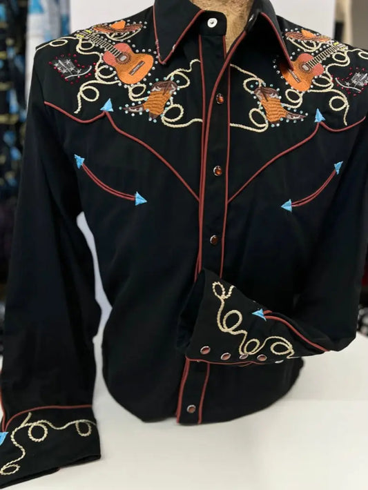 SCULLY MEN'S EMBROIDERED SCROLL LONG SLEEVE SNAP WESTERN SHIRT Orange Scully